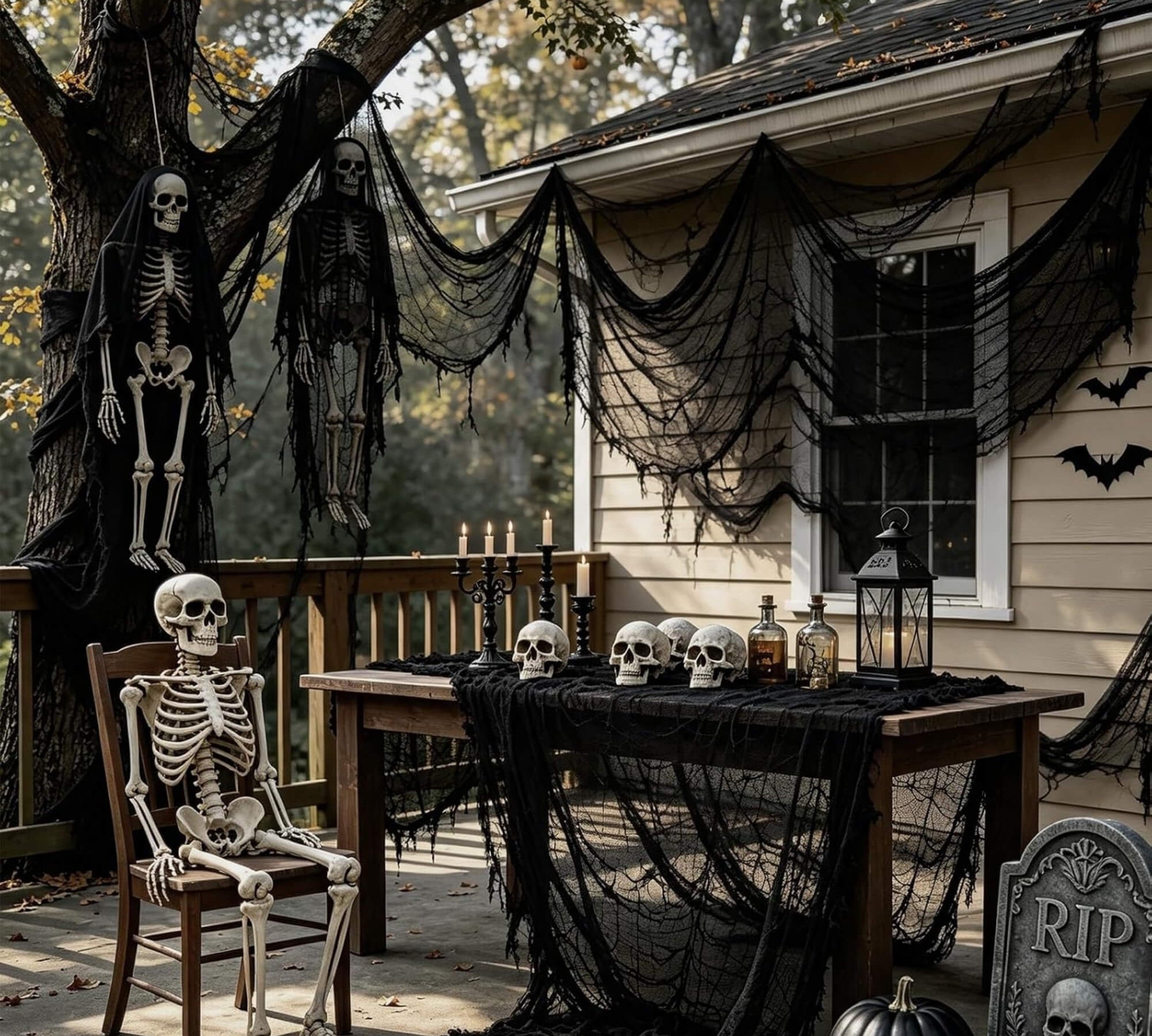 Creepy stretch cloth Halloween decoration, styled scene