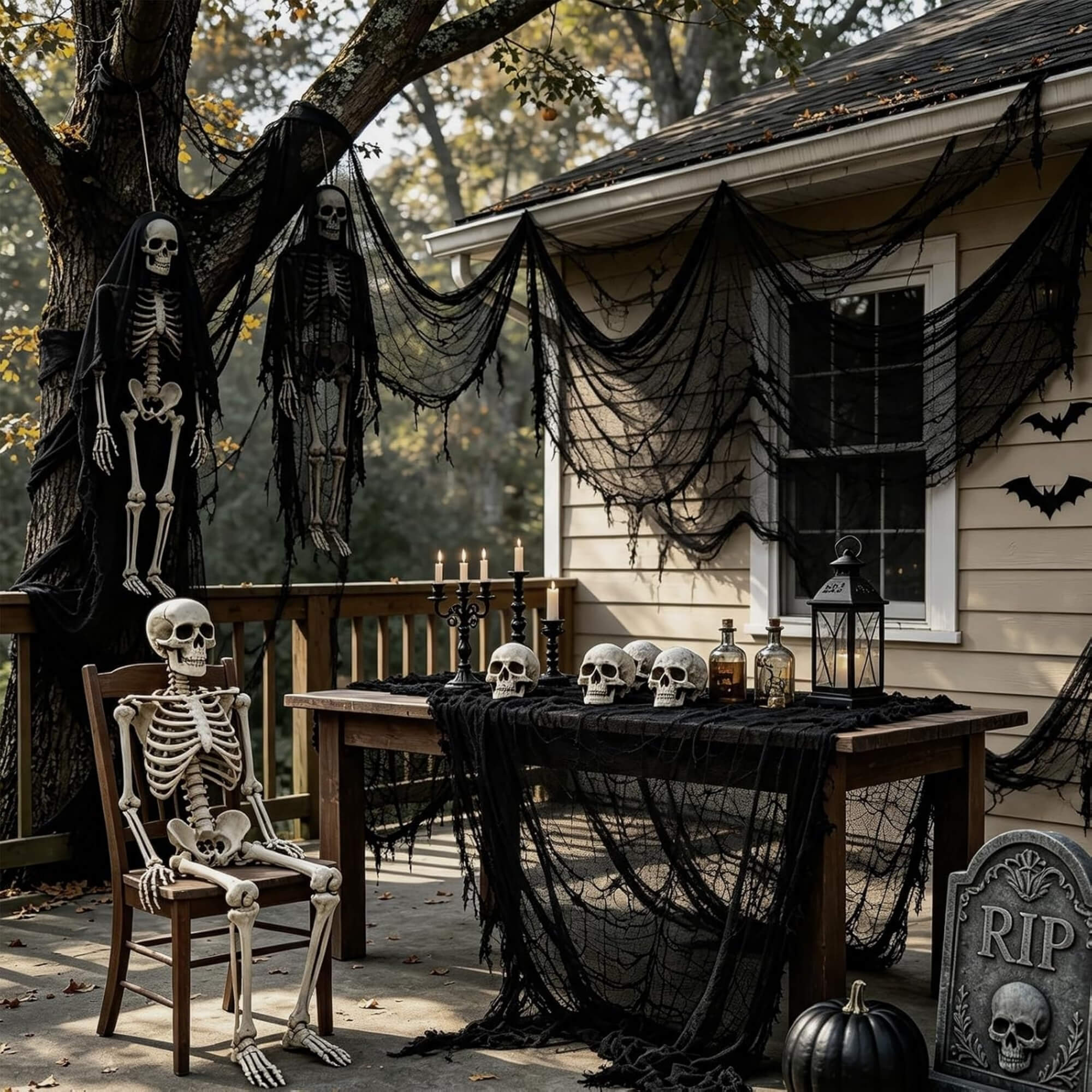 Creepy stretch cloth Halloween decoration, styled scene