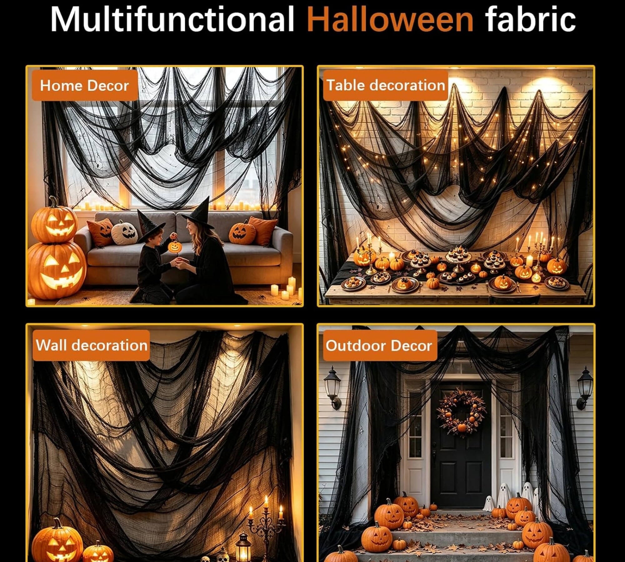 Creepy stretch cloth Halloween decoration, in use