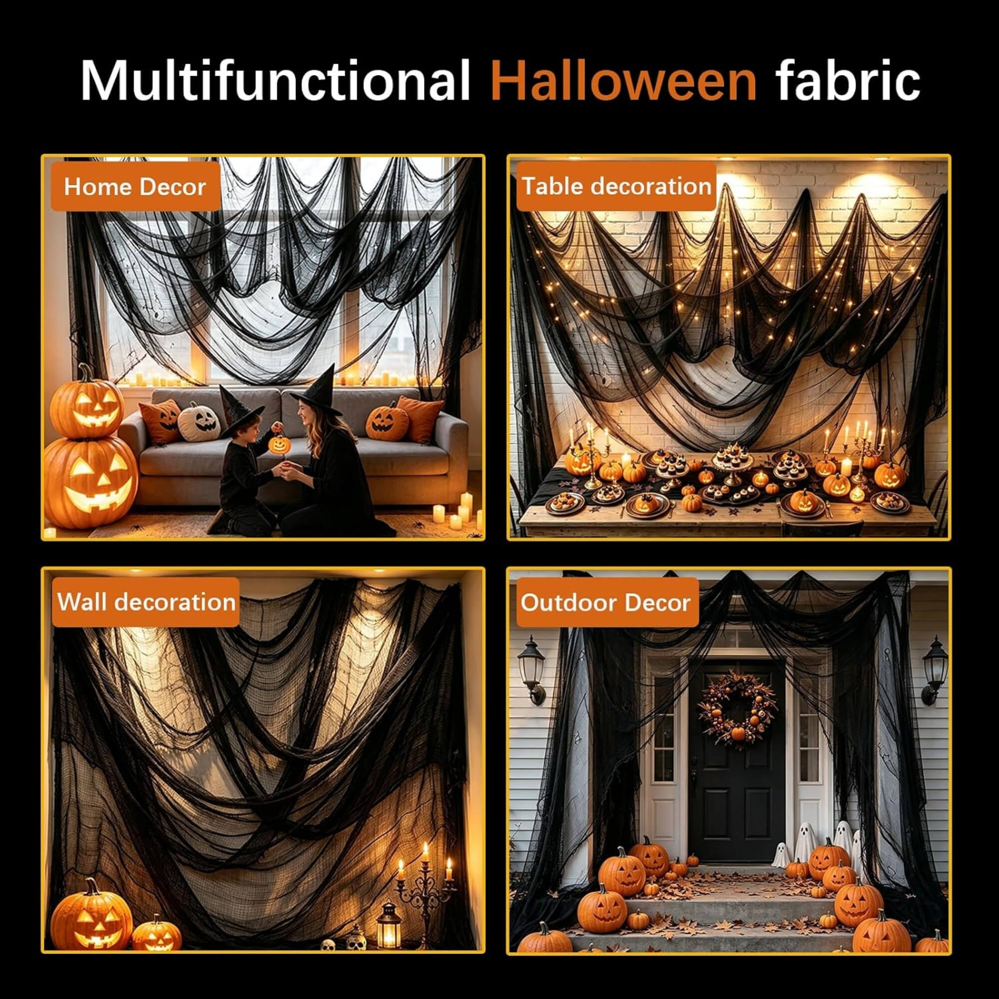 Creepy stretch cloth Halloween decoration, in use