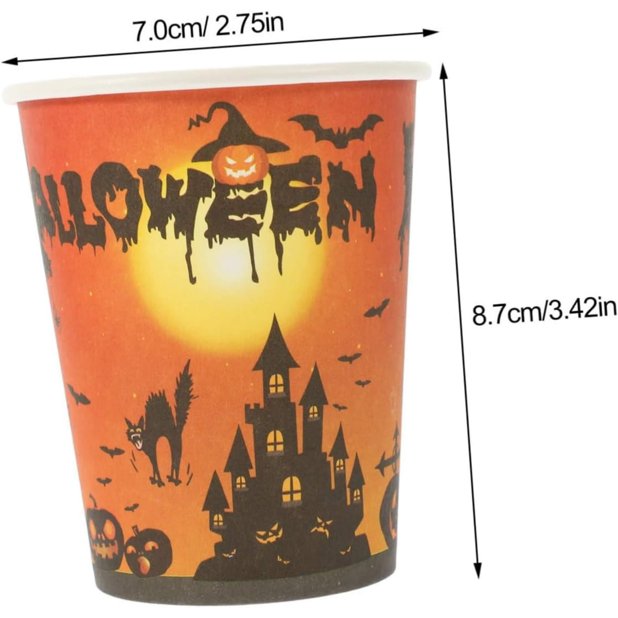 Halloween party cups, size guide