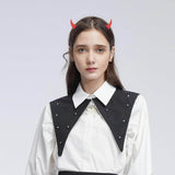 Devil horn headband Halloween costume accessory, modelled