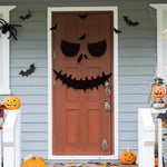 Scary face Halloween front door decoration, outdoor display