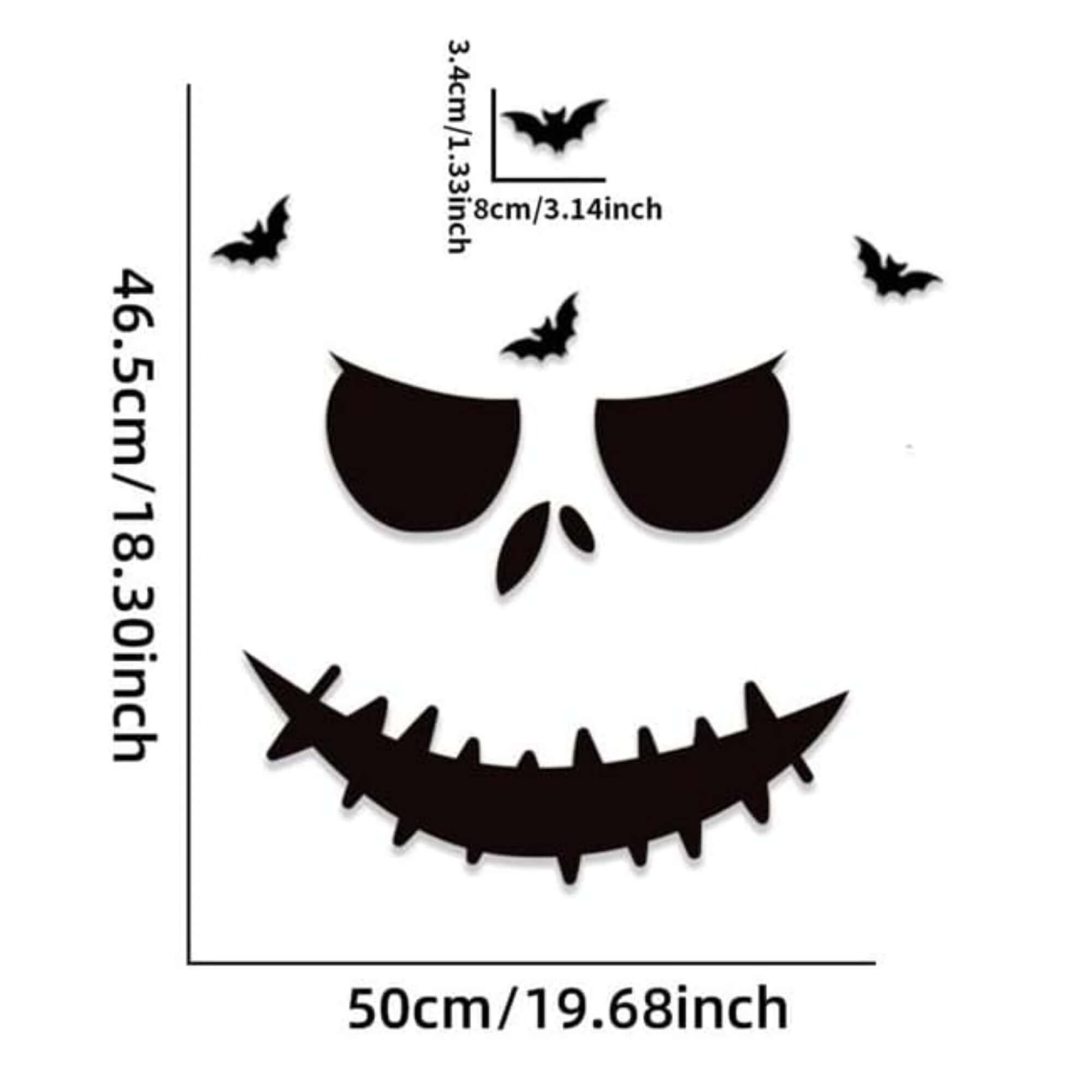 Scary face Halloween front door decoration, size guide