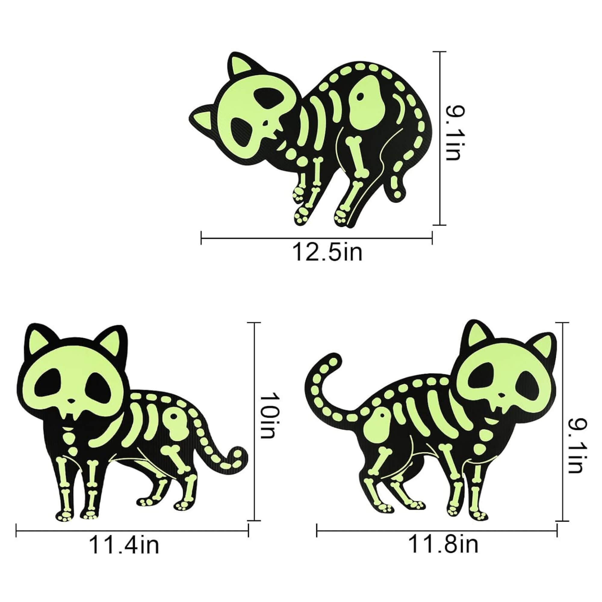 Glow-in-the-dark black cat Halloween garden stake decoration, size guide