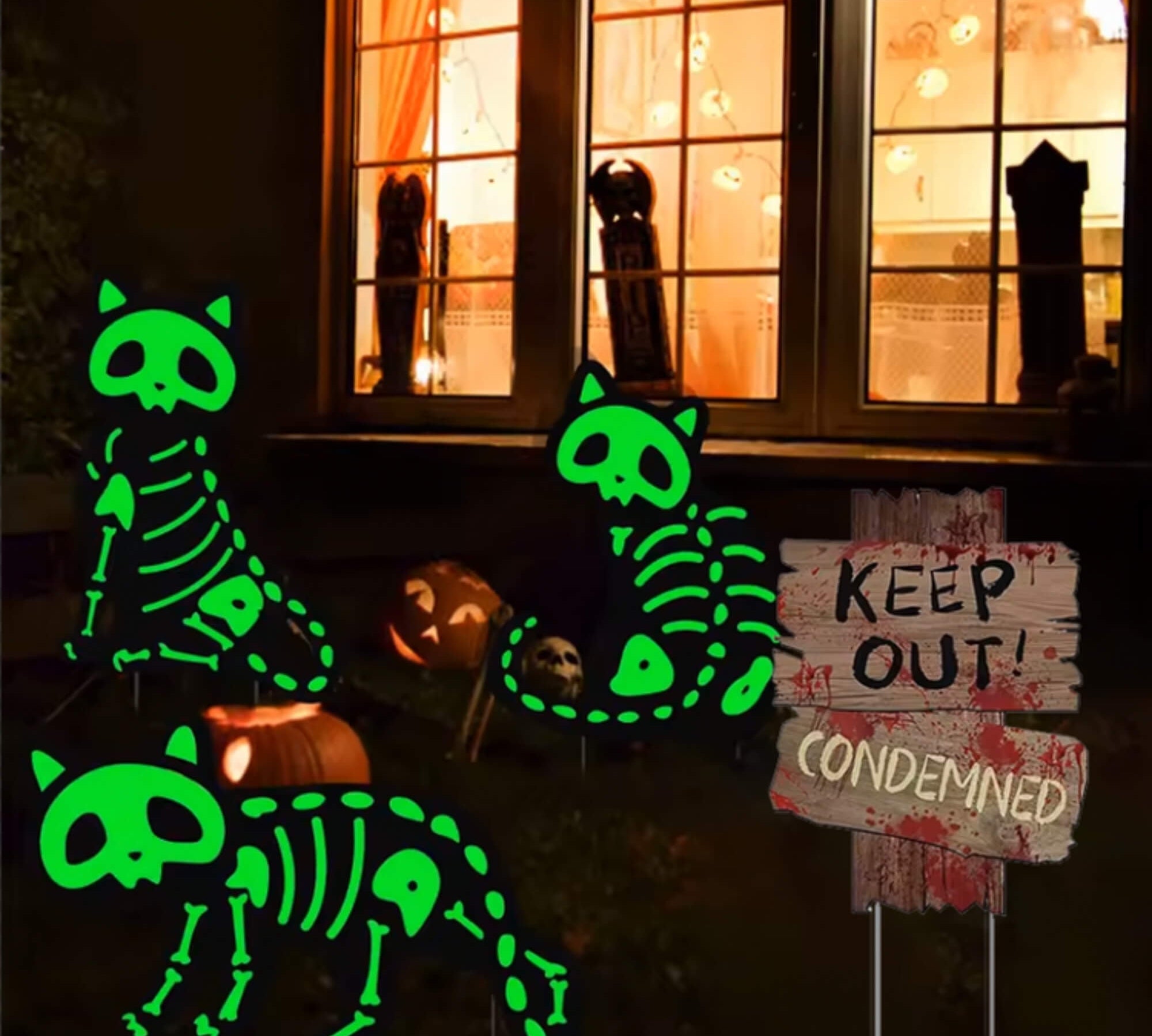 Glow-in-the-dark black cat Halloween garden stake decoration