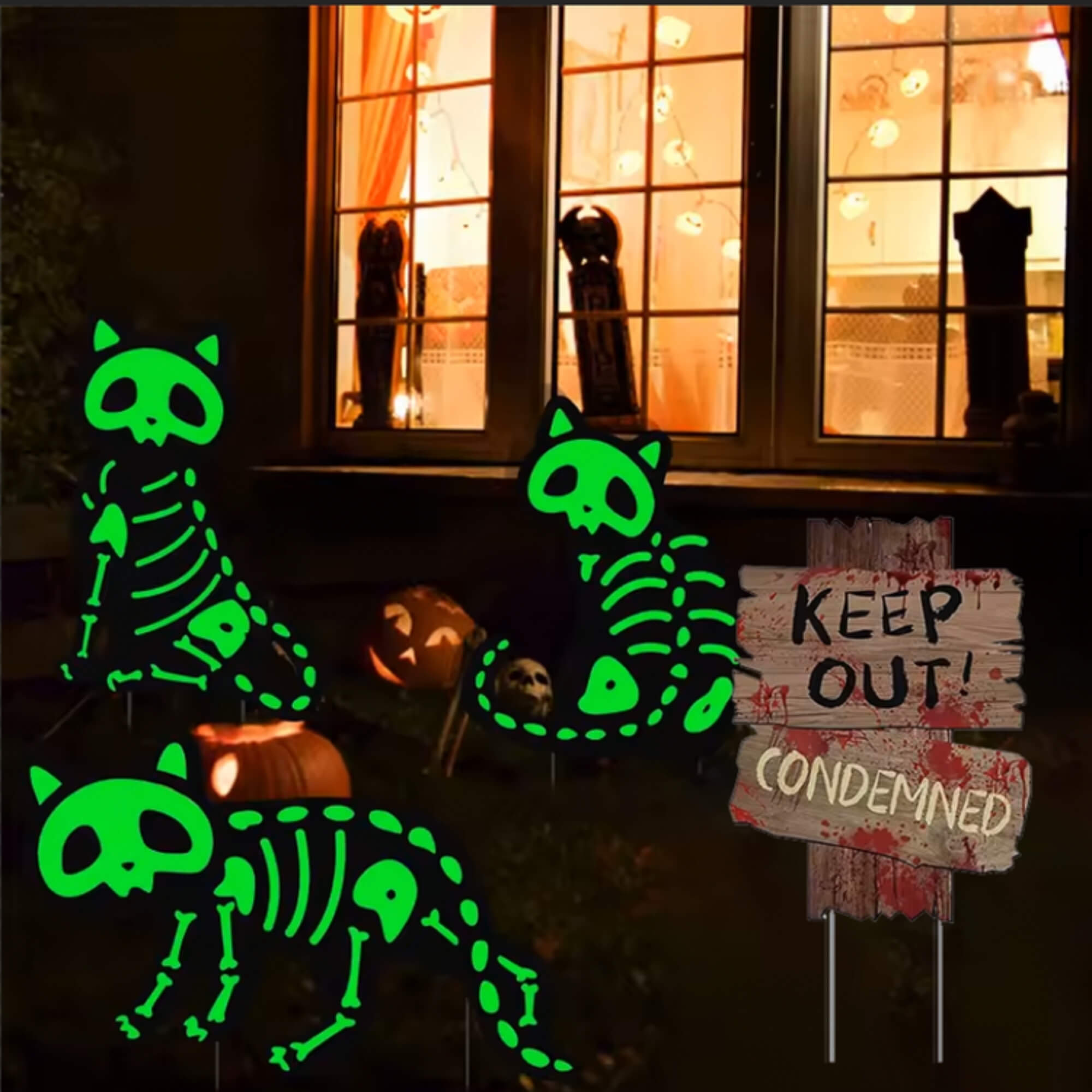 Glow-in-the-dark black cat Halloween garden stake decoration