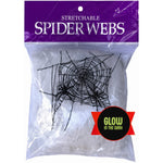 Glow-in-the-dark Halloween spider web cobweb decoration, packaging