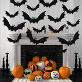 Hanging bat Halloween decoration, on a fireplace