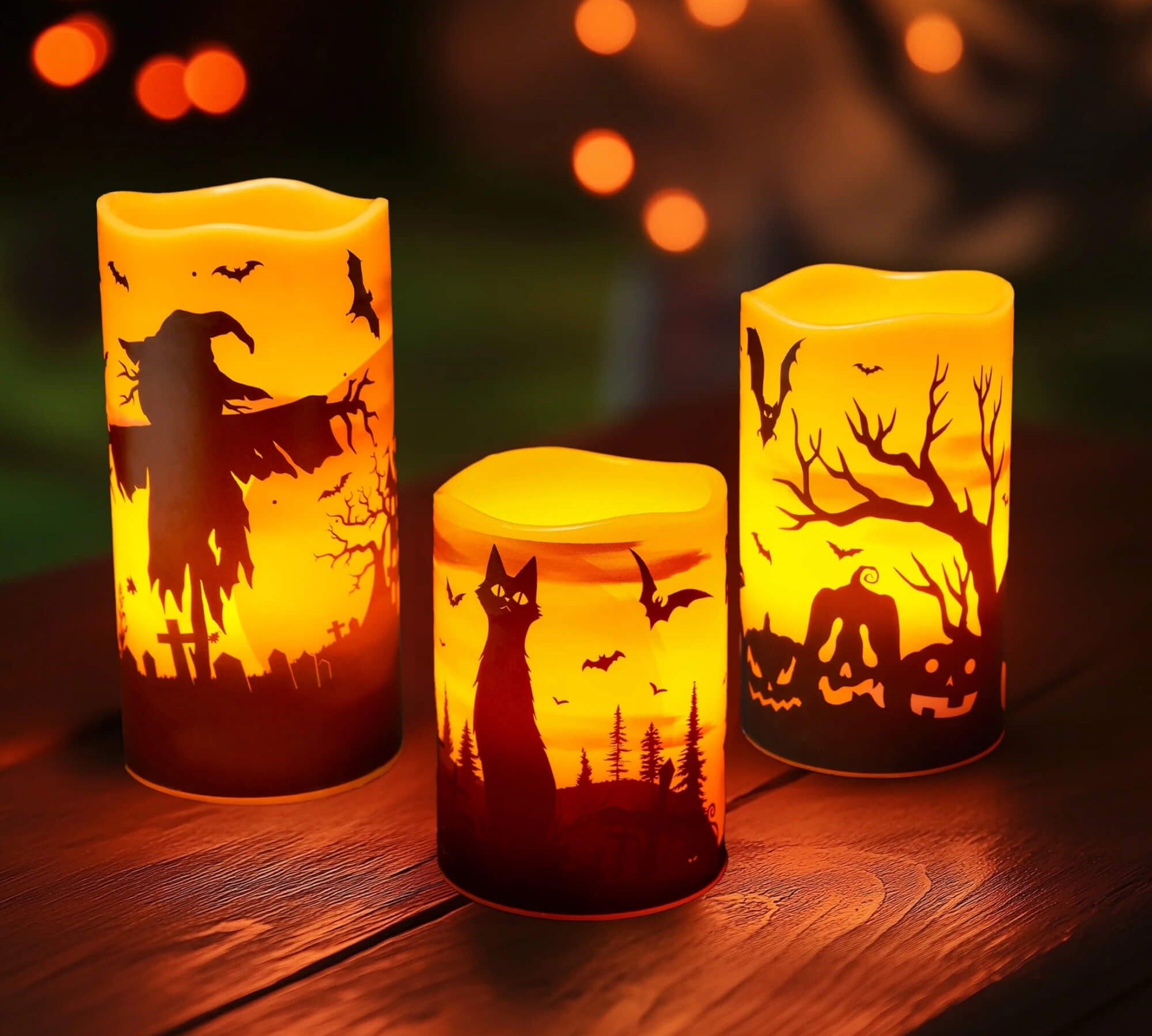 LED flameless candles Halloween decoration, pack of 3