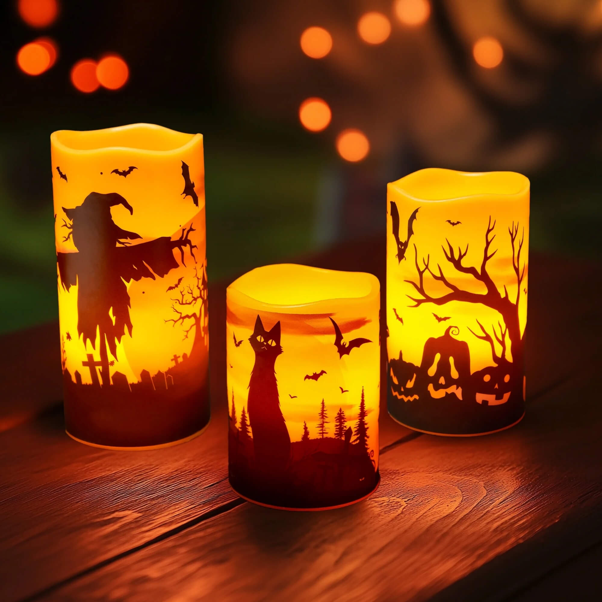 LED flameless candles Halloween decoration, pack of 3