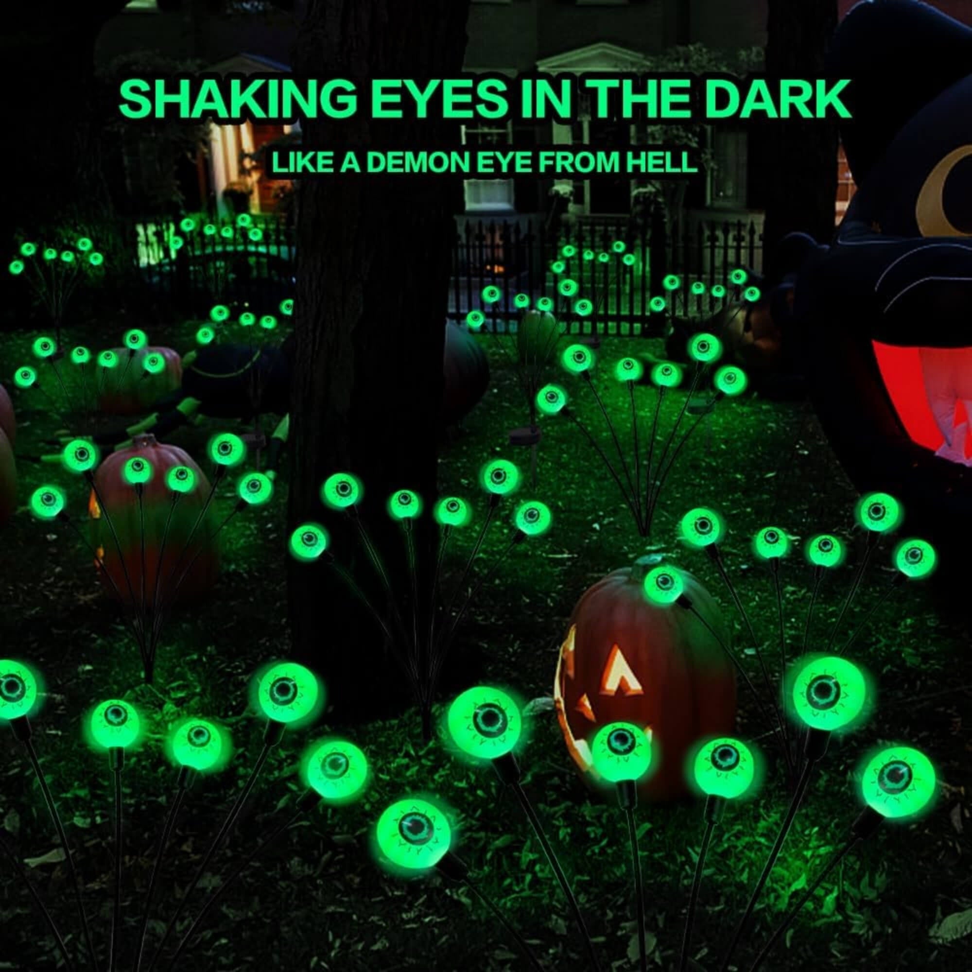 LED light-up eyeball bouquet Halloween garden decoration, lit at night