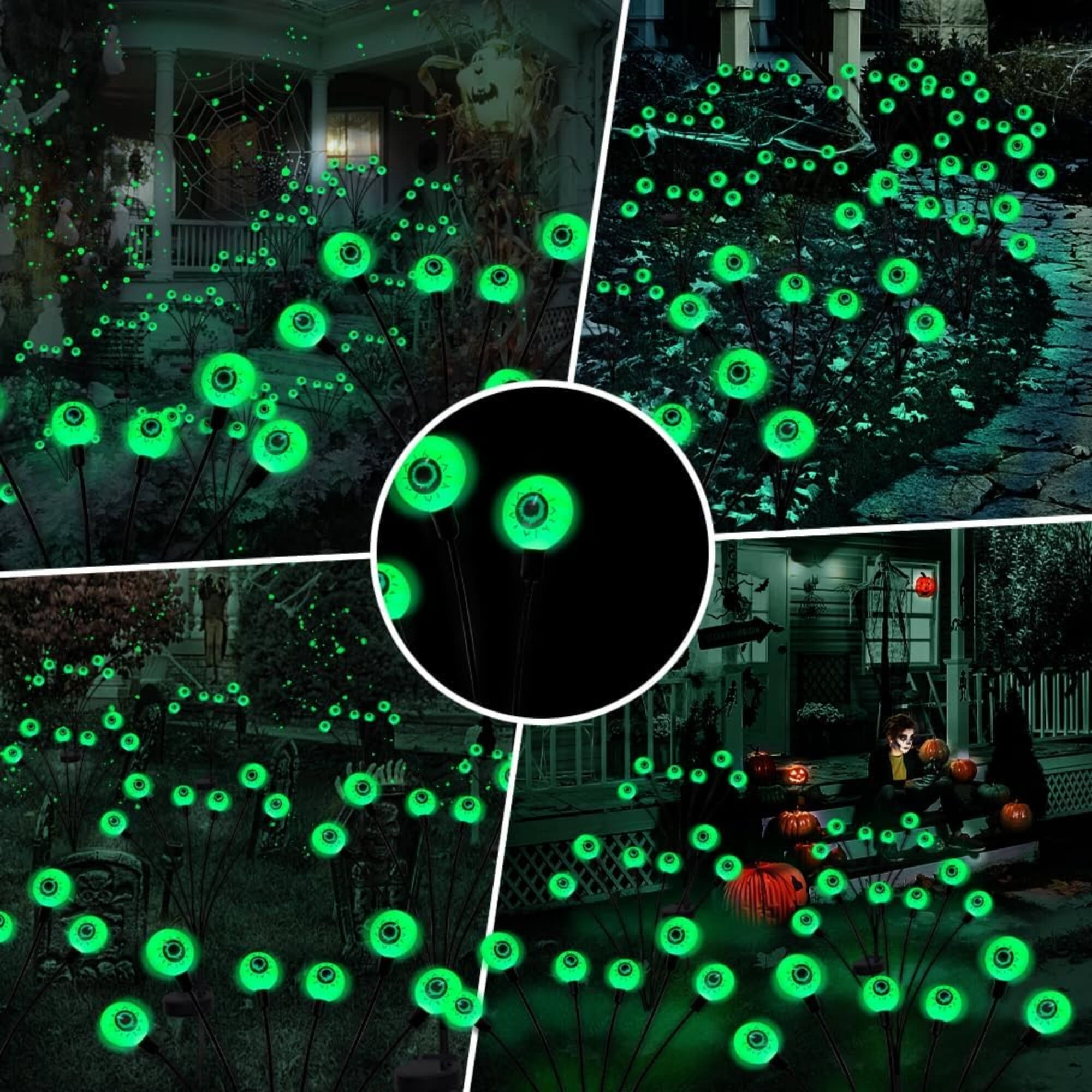 LED light-up eyeball bouquet Halloween garden decoration, split view