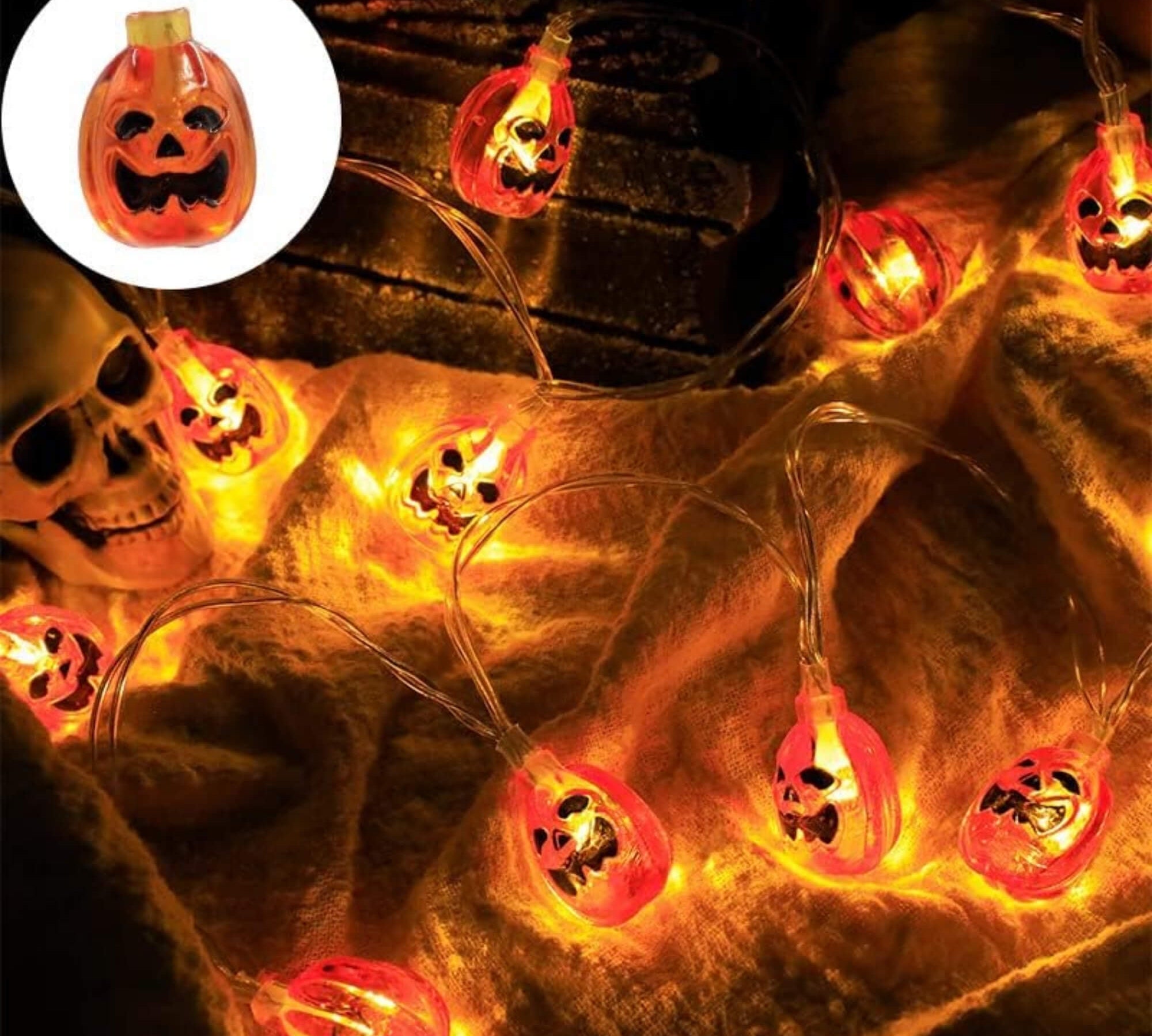 Pumpkin LED fairy lights Halloween decoration, circular arrangement