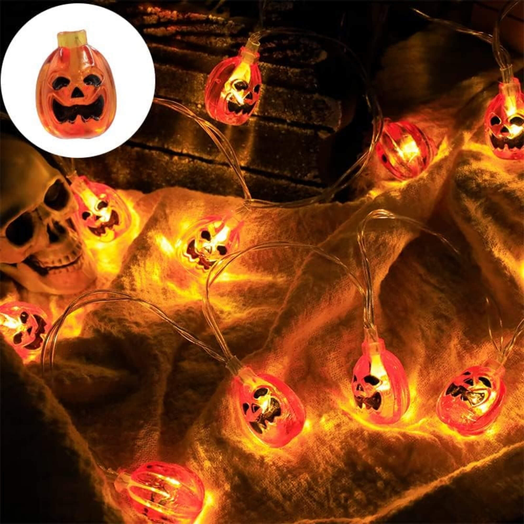 Pumpkin LED fairy lights Halloween decoration, circular arrangement