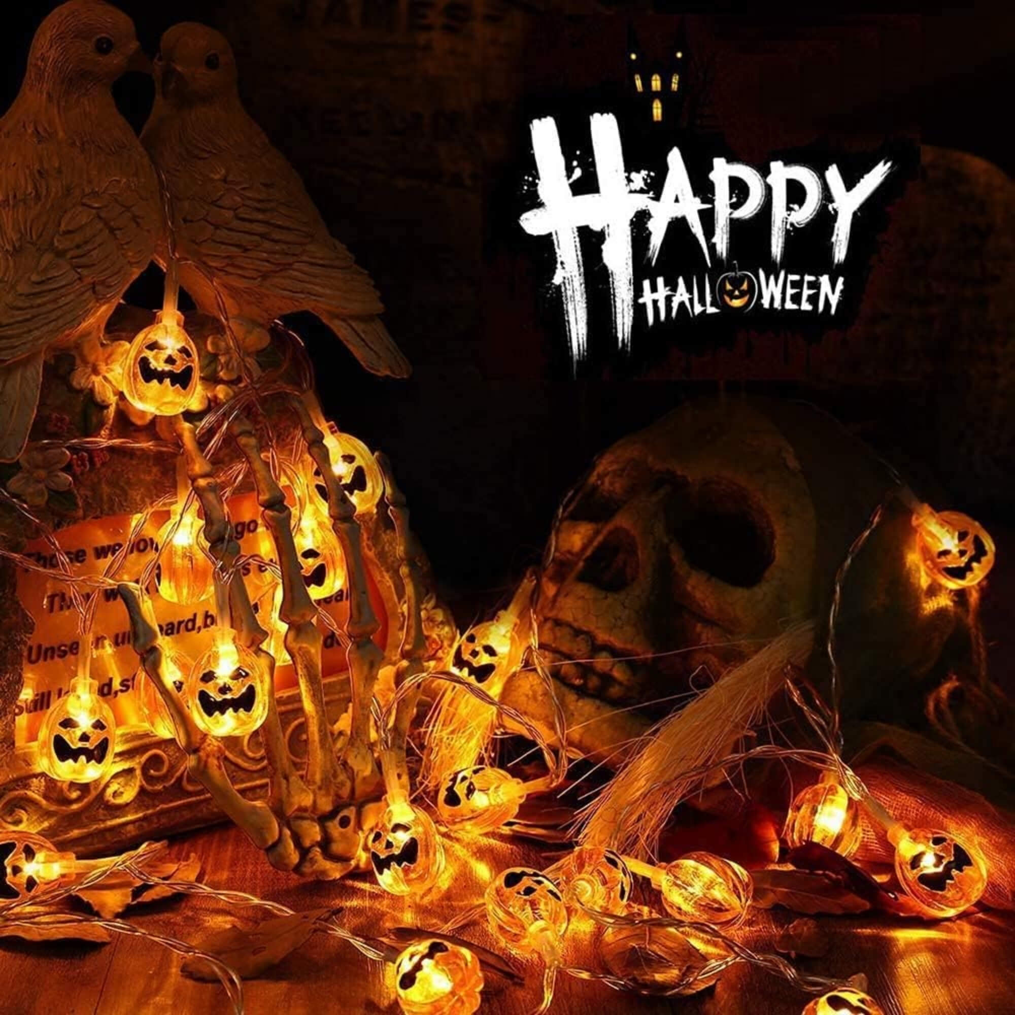Pumpkin LED fairy lights Halloween decoration, happy face design