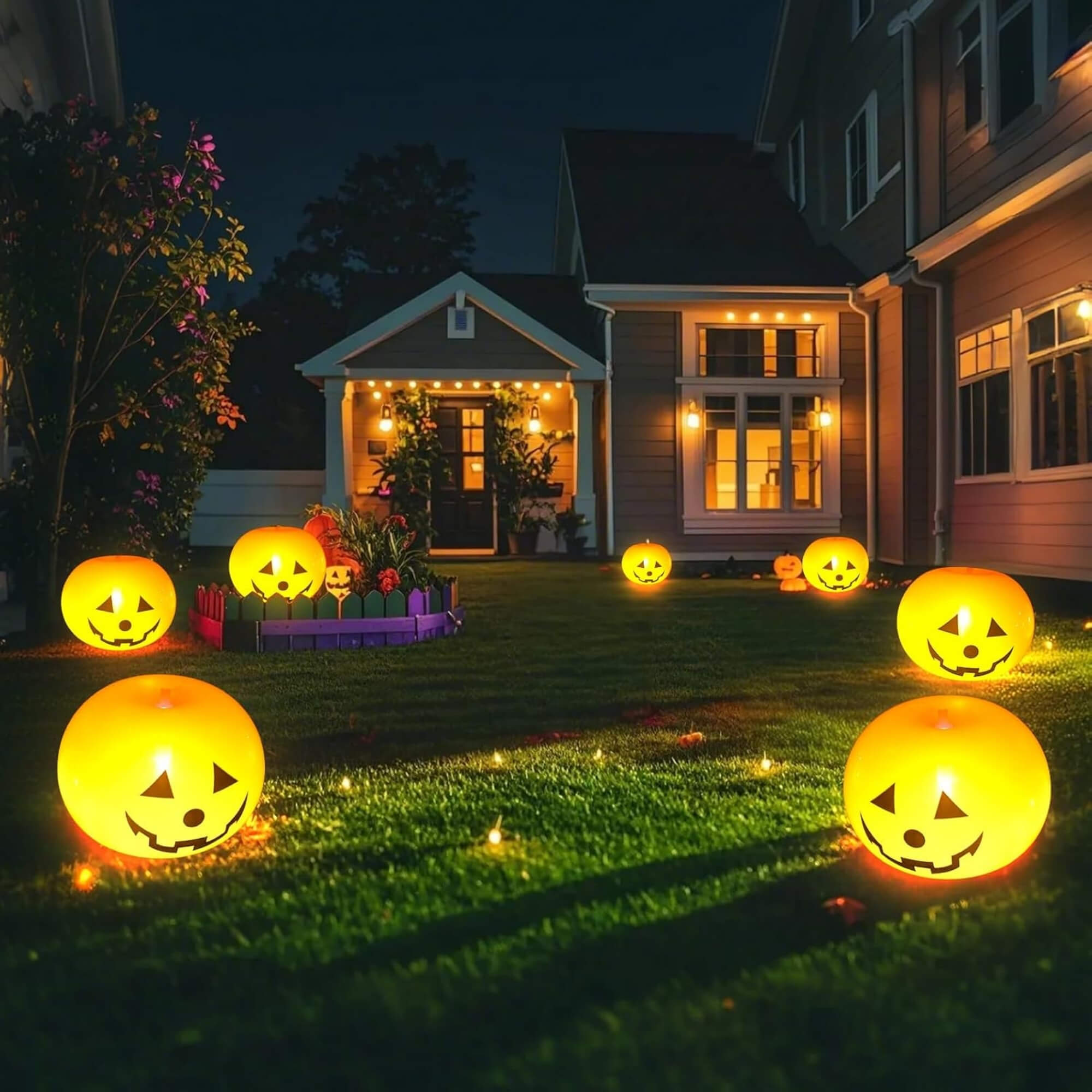 LED pumpkin string lights Halloween decoration, outdoor display