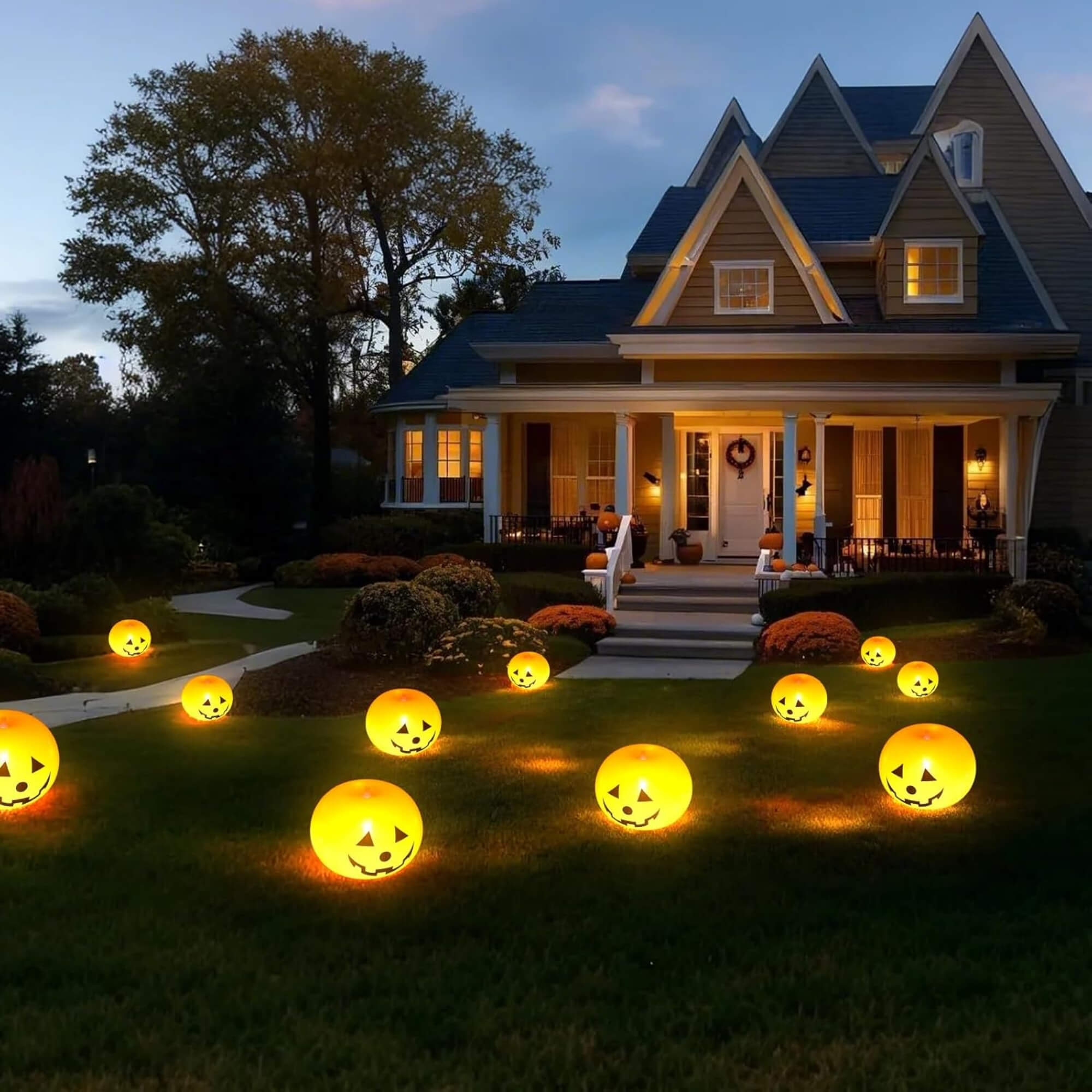LED pumpkin string lights Halloween decoration, outdoor display