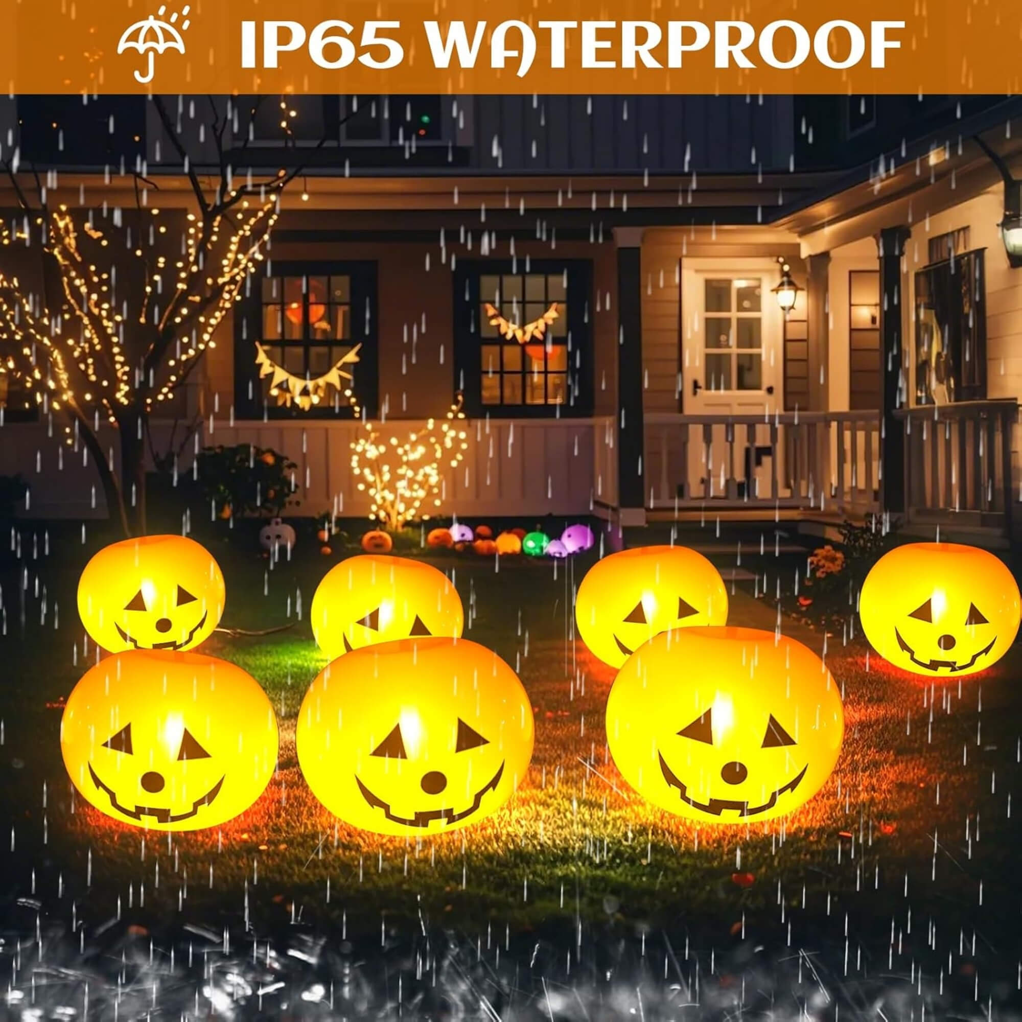 LED pumpkin string lights Halloween decoration, waterproof feature