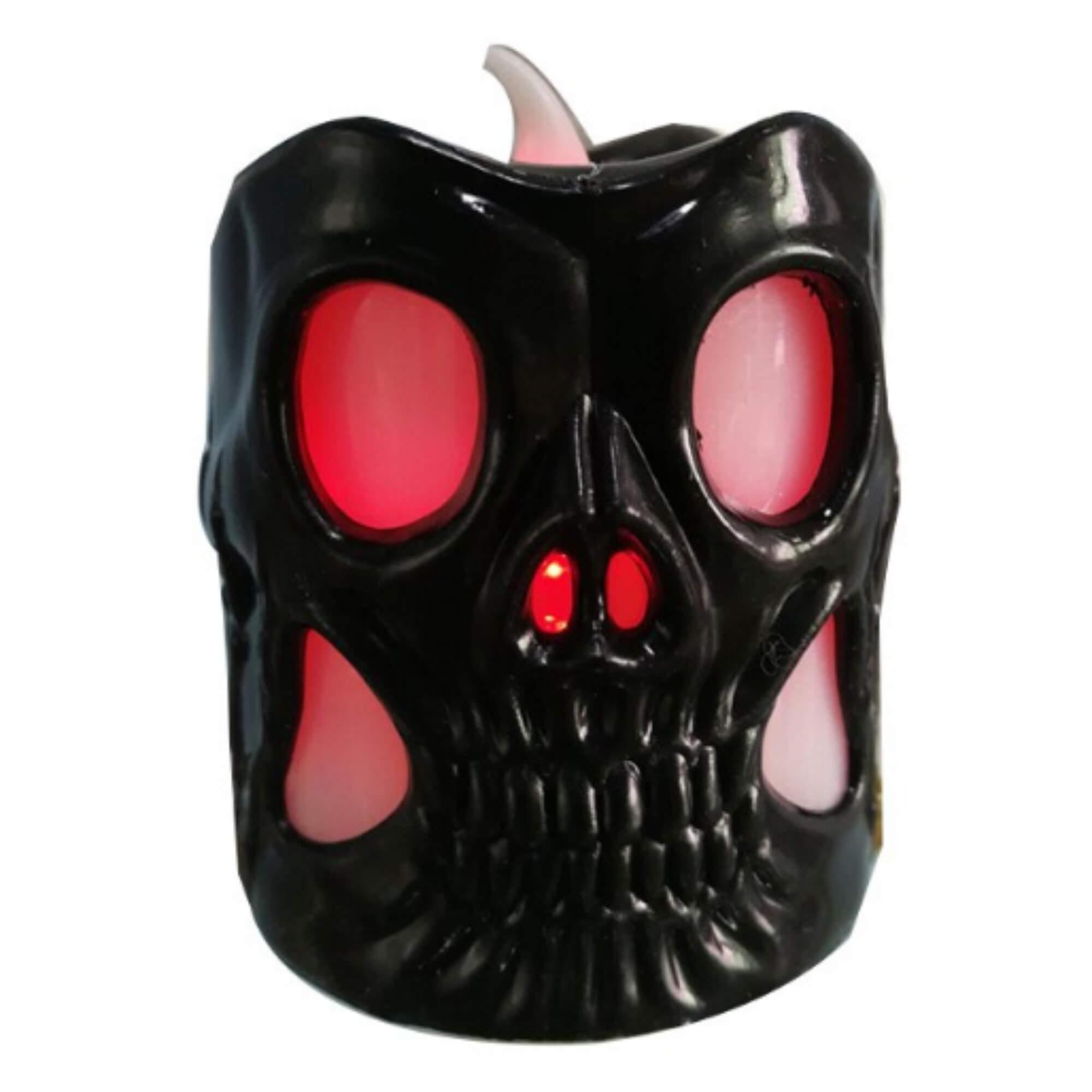 Skull design LED tealight candle Halloween decoration, black colourway