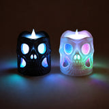 Skull design LED tealight candle Halloween decoration, black colourway