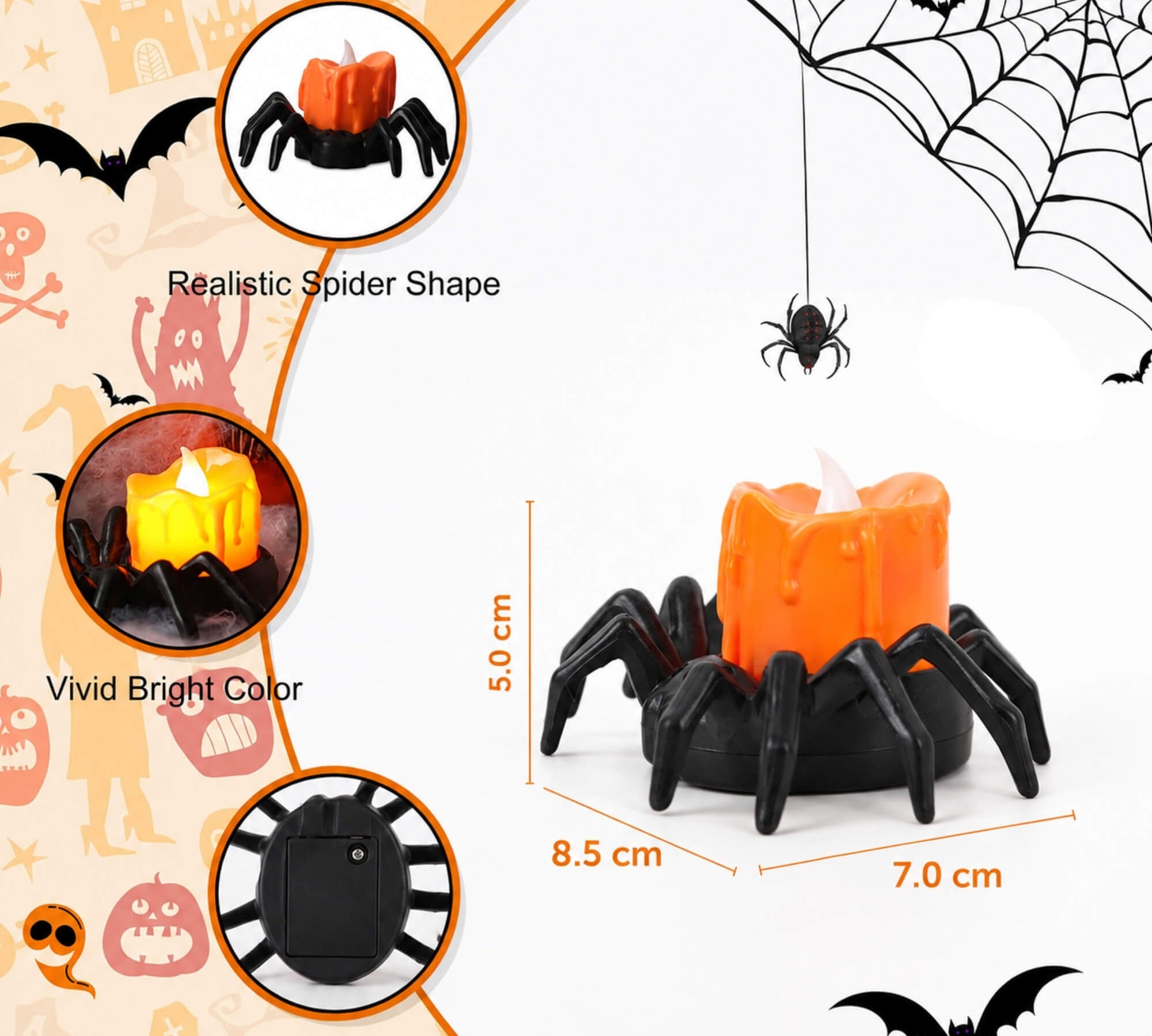 Spider design LED tealight candle Halloween decoration, product details