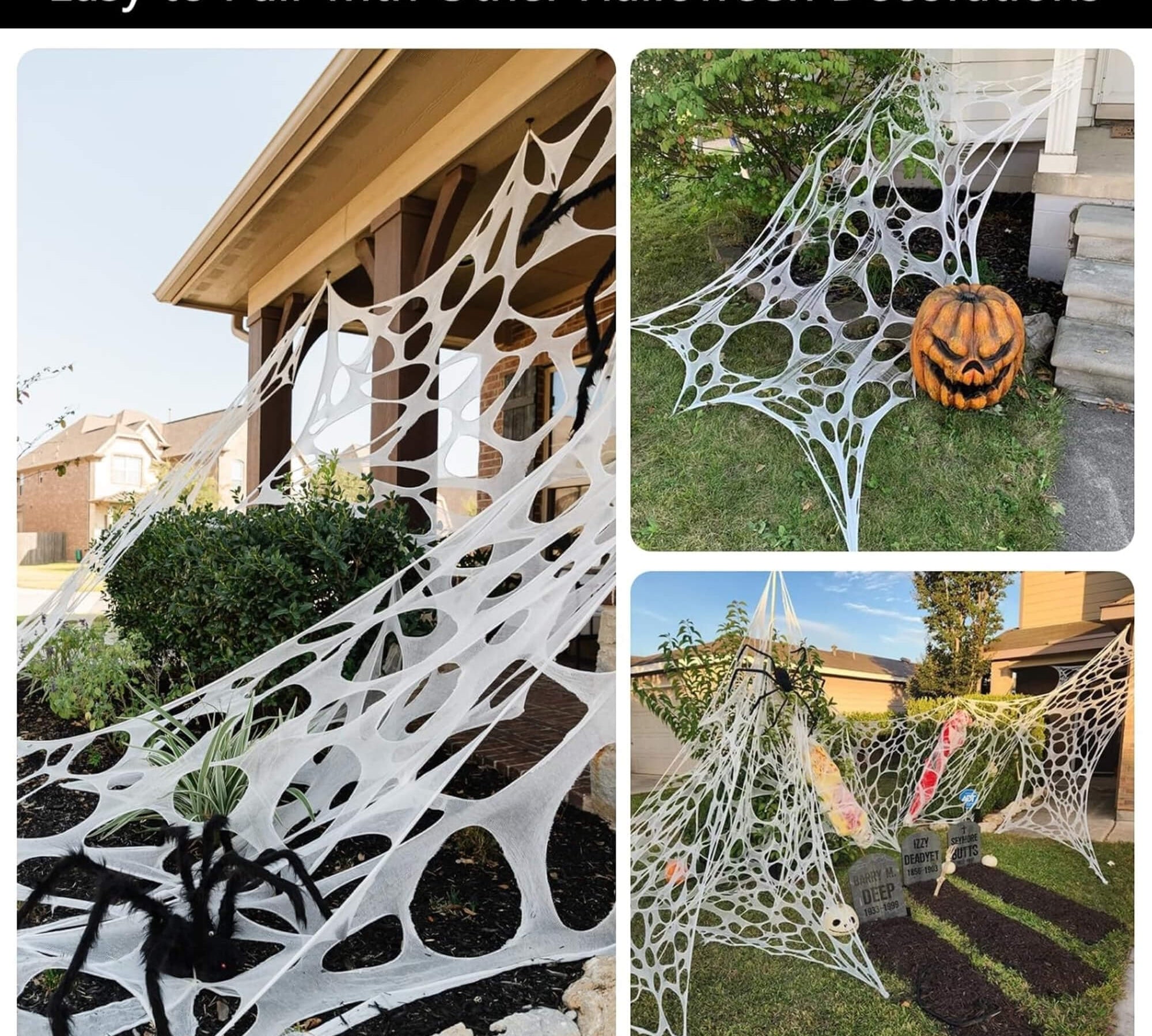 Outdoor stretch spider web Halloween decoration, sold in a pair