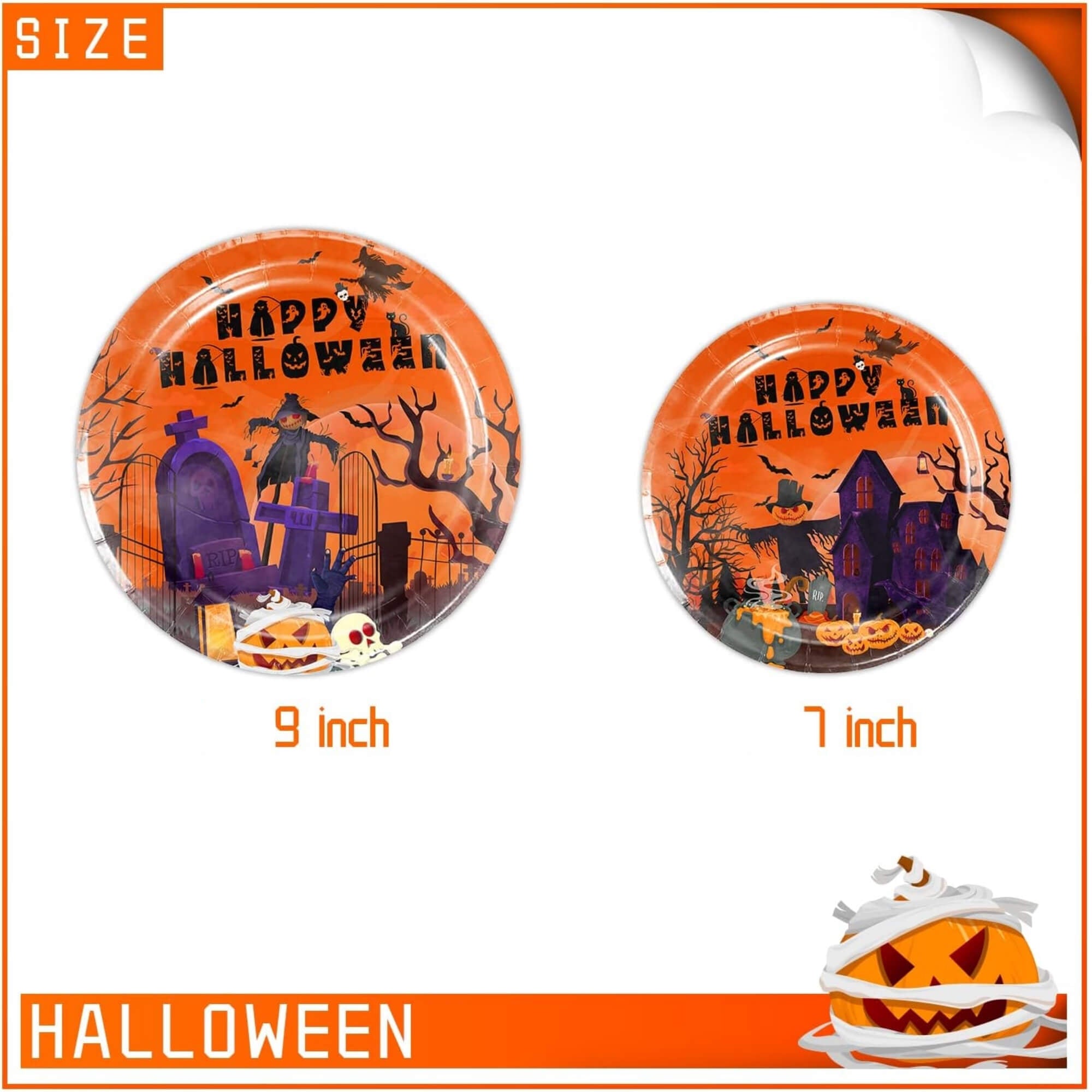 Halloween paper party plate, size guide