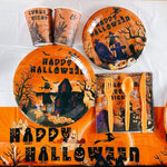 Halloween paper party plates, table setting