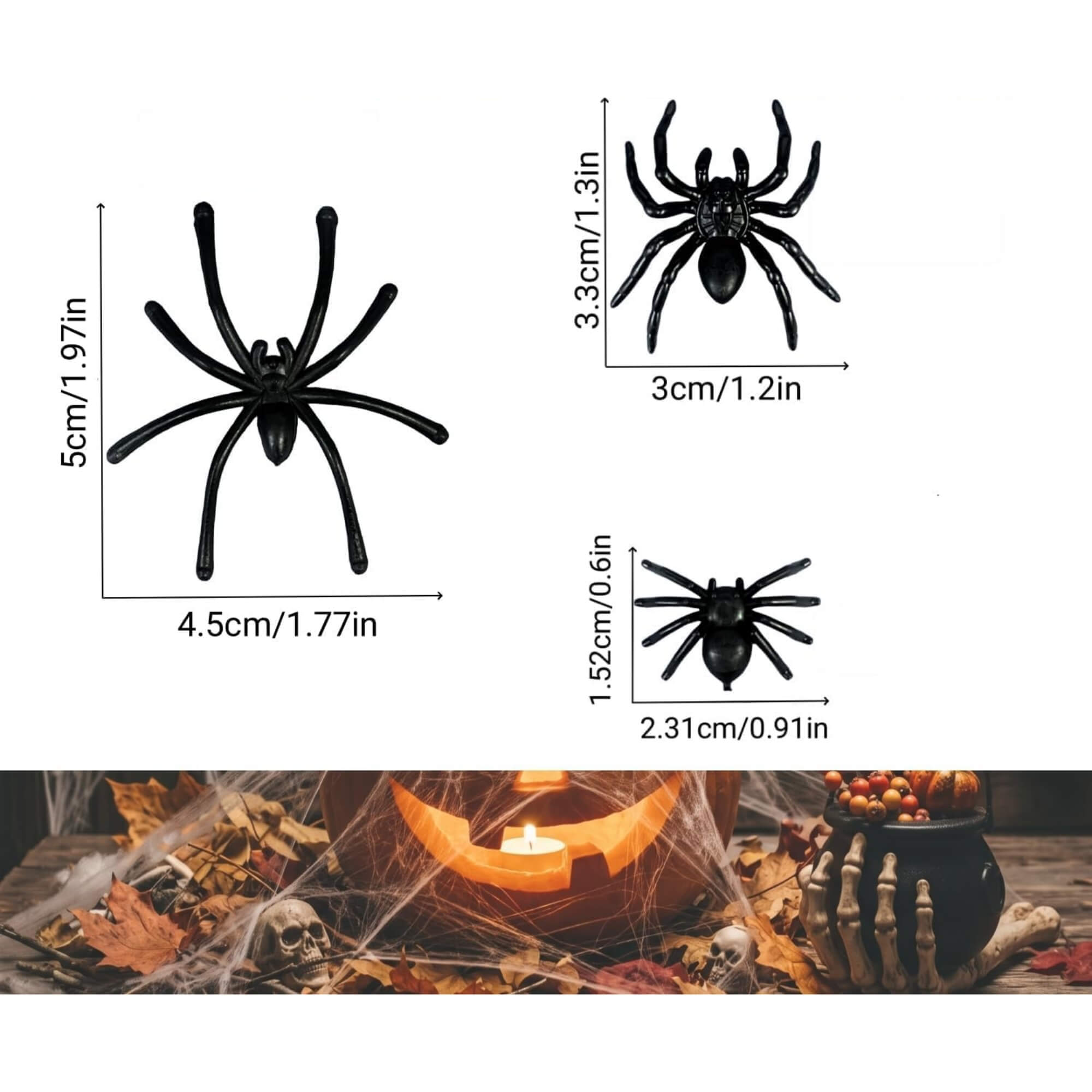 Plastic Halloween spider decoration, size range