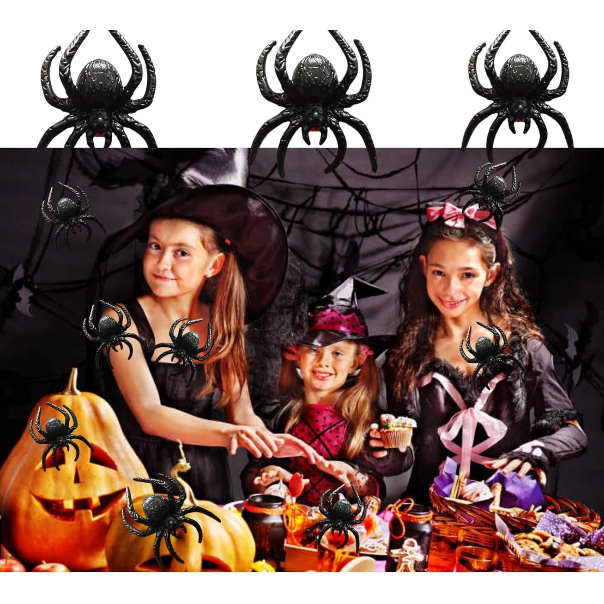 Plastic Halloween spider decoration, styled scene