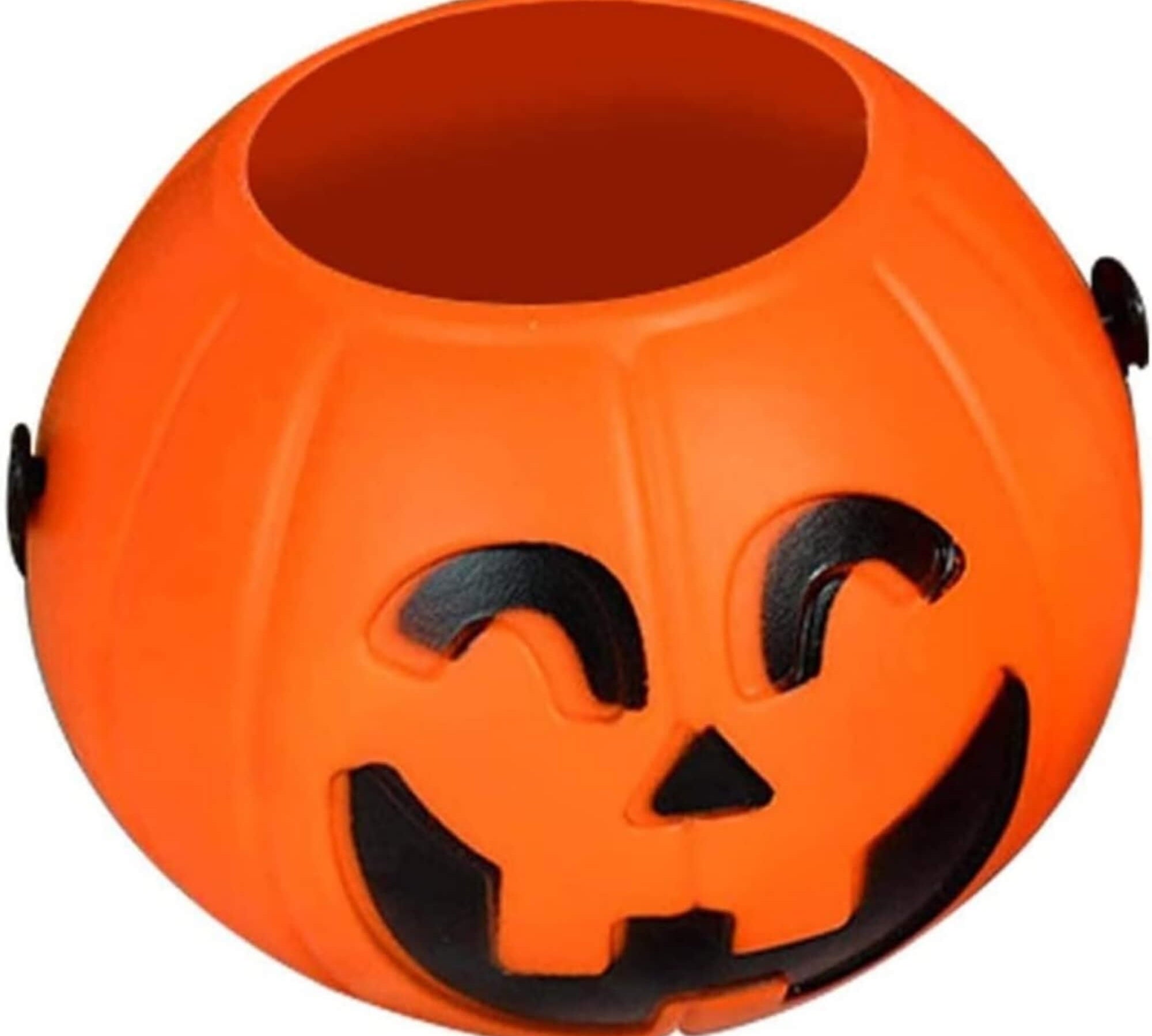 Jack-o'-lantern pumpkin trick-or-treat bucket Halloween decoration, top view