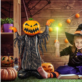 Pumpkin head Halloween balloon decoration, in a cubby setting