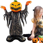 Pumpkin head Halloween balloon decoration, girl trick-or-treating