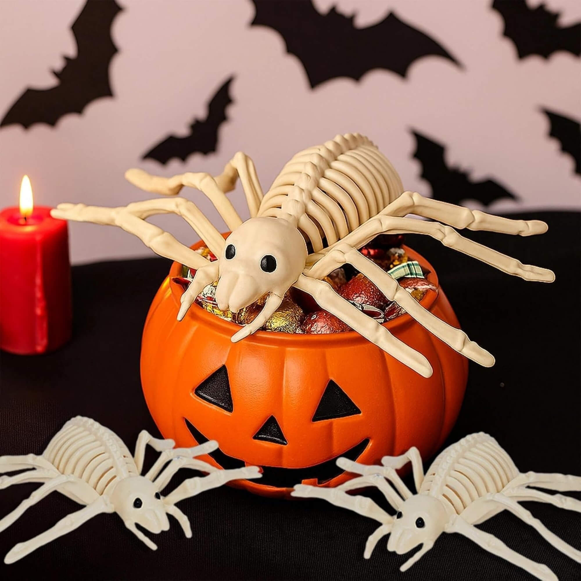 Skeleton spider Halloween decoration prop, pumpkin design