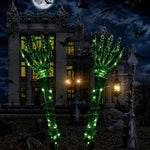 Green LED light-up skeleton hand Halloween garden stake decoration