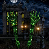 Green LED light-up skeleton hand Halloween garden stake decoration