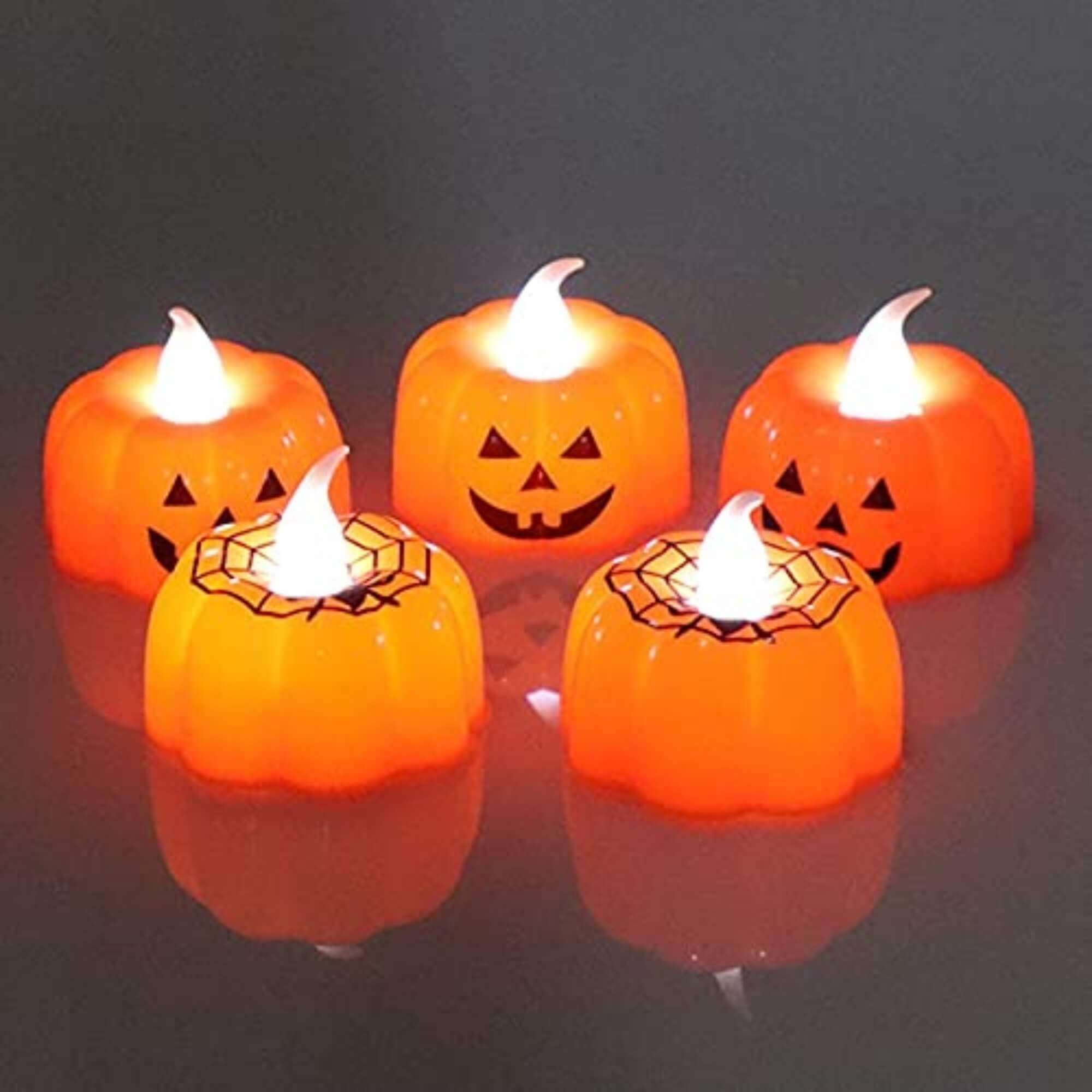 Small orange pumpkin LED tealight candle Halloween decoration