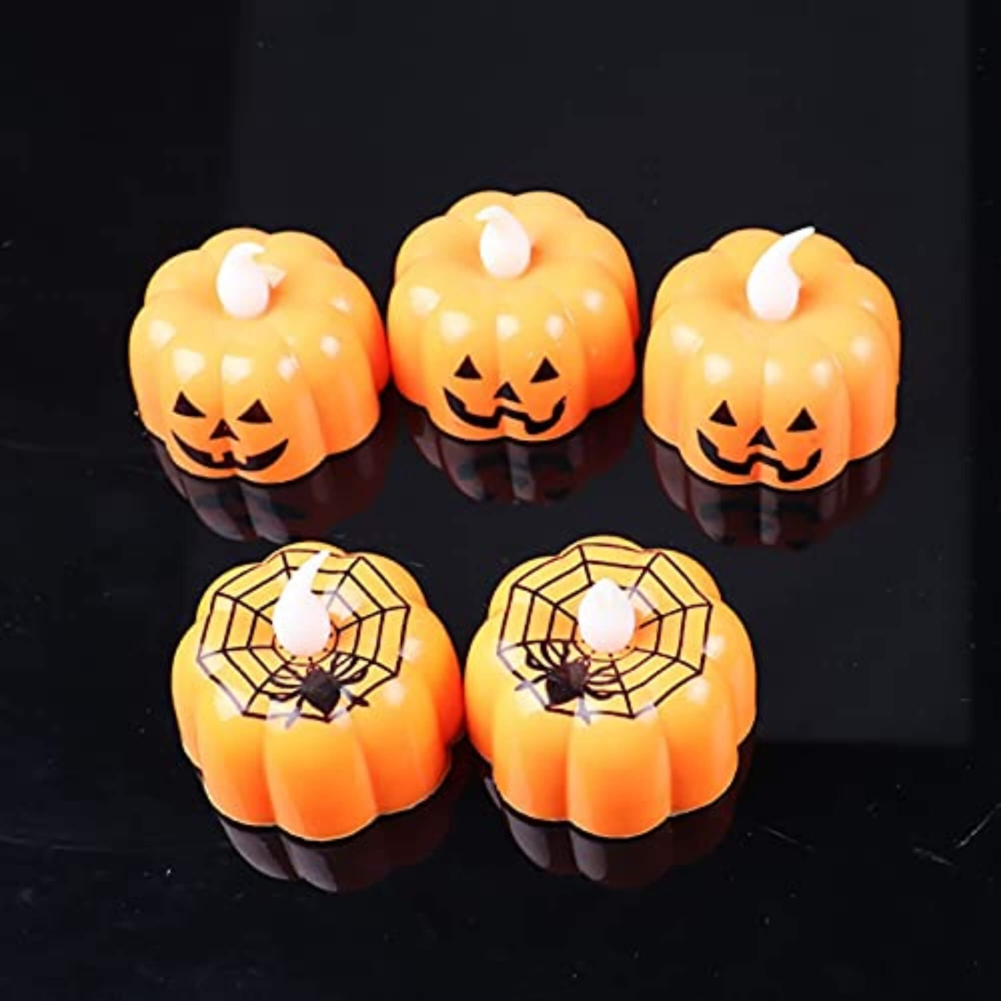 Small orange pumpkin LED tealight candle Halloween decoration
