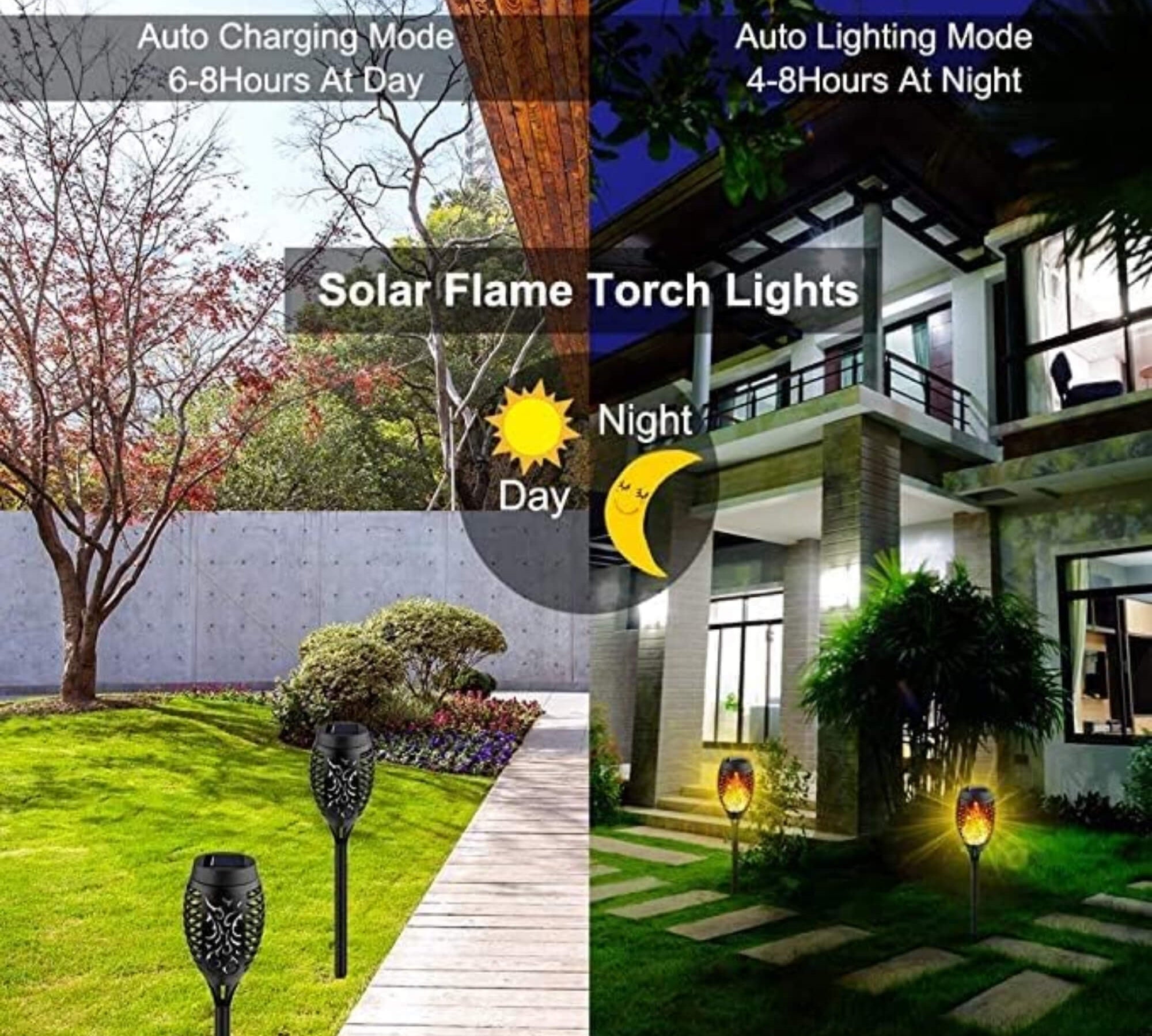 Solar-powered Halloween tiki torch garden light