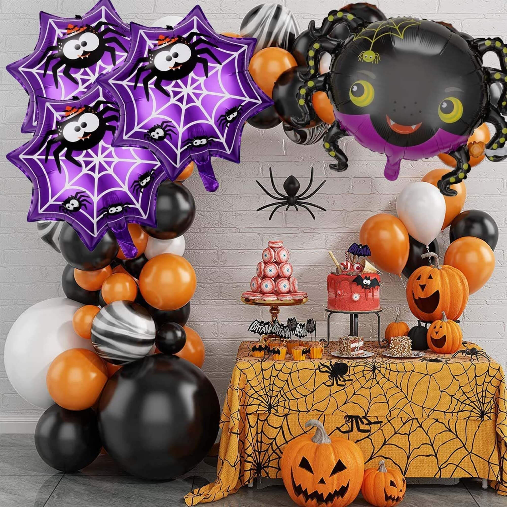 Spider design foil balloon Halloween decoration, styled scene
