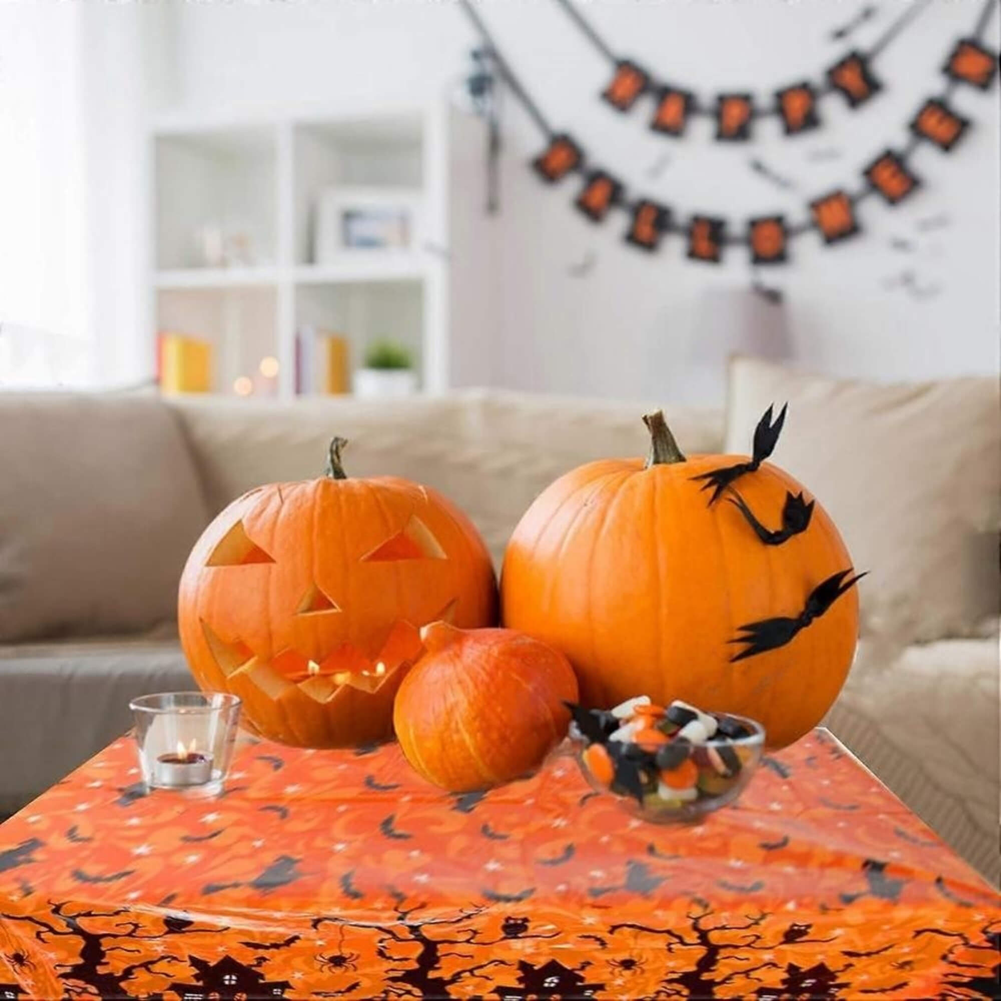 Pumpkin print Halloween party tablecloth