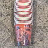 Orange Halloween paper cups with scary party designs