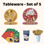 Harry Potter party tableware set with plates, cups, napkins and cutlery for a kids party or adult harry potter party