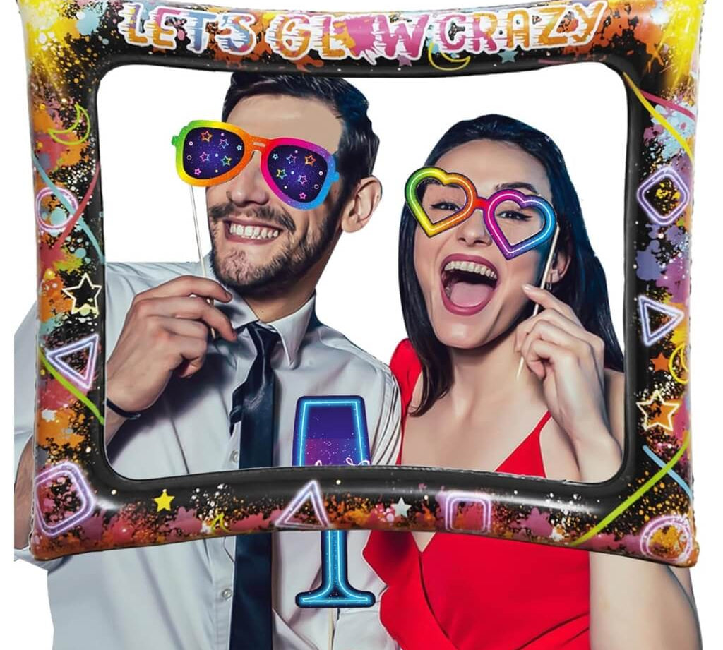Inflatable photo booth frame with party props for instant photos