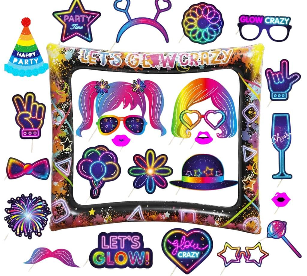 Colorful photo booth props set with accessories on a white background for an inflatable photoframe