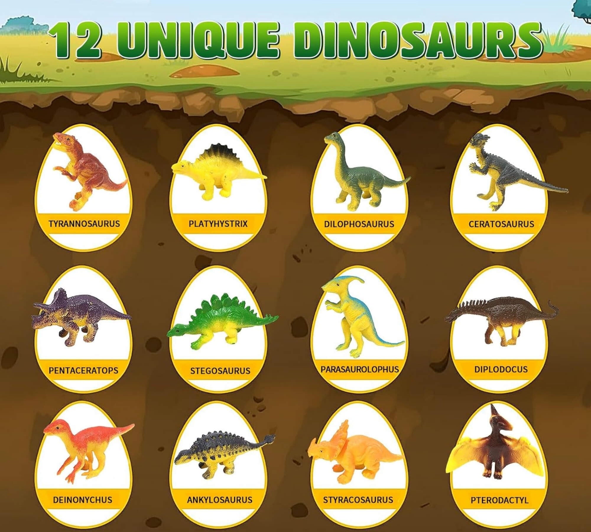 Dinosaur egg fossil dig kit, 12 egg types
