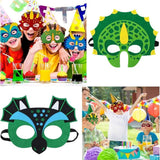 Dinosaur party masks, kids using them