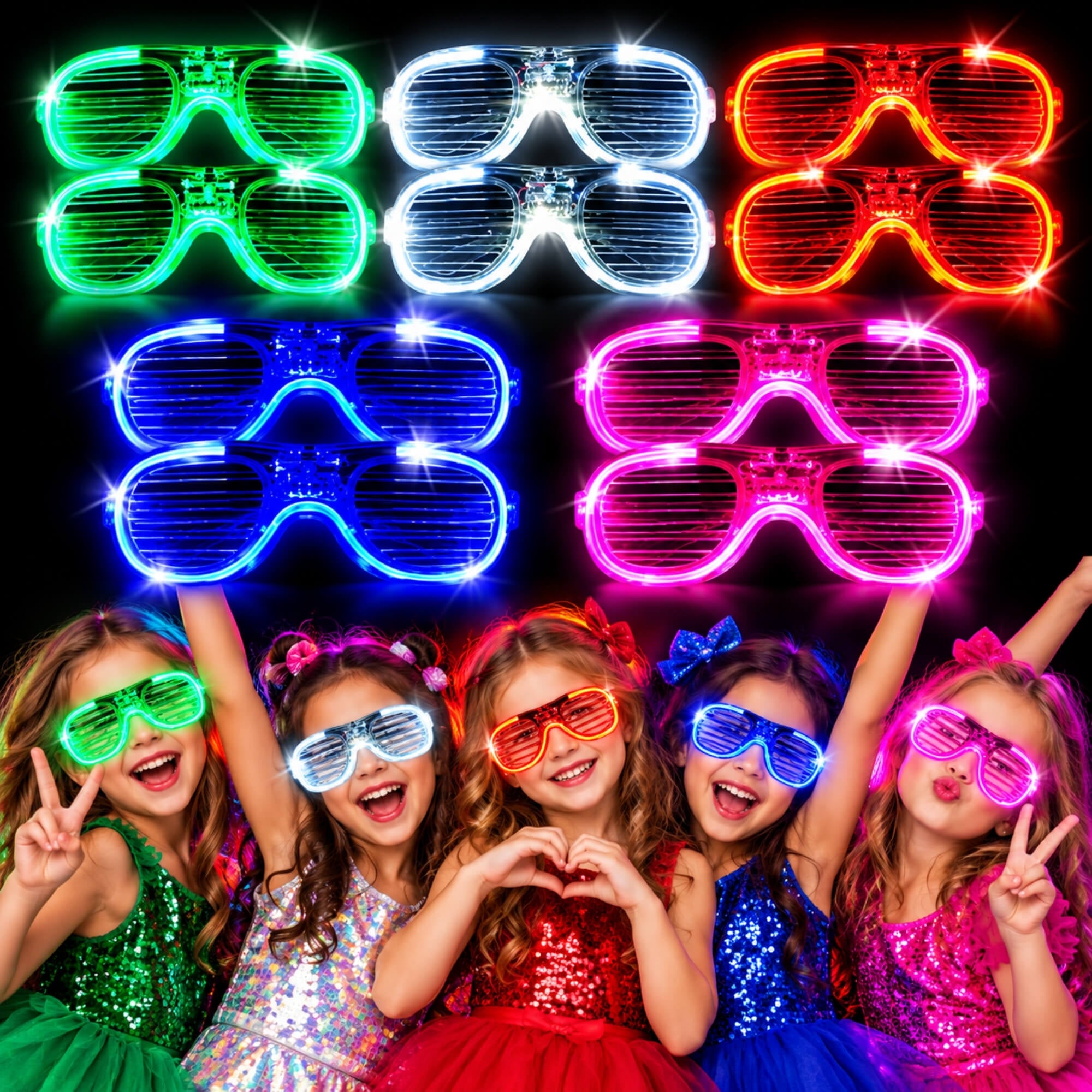 LED glow glasses for a glow disco party, 10 pack