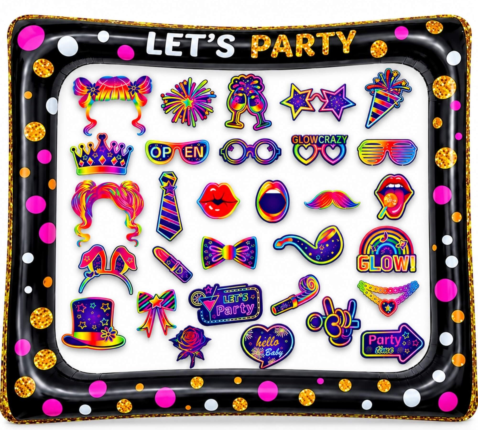 Black inflatable photo booth frame with neon glow disco photo props for a kids party